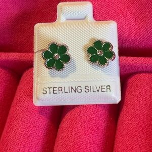 Green Flower Sterling Silver Stud Earrings